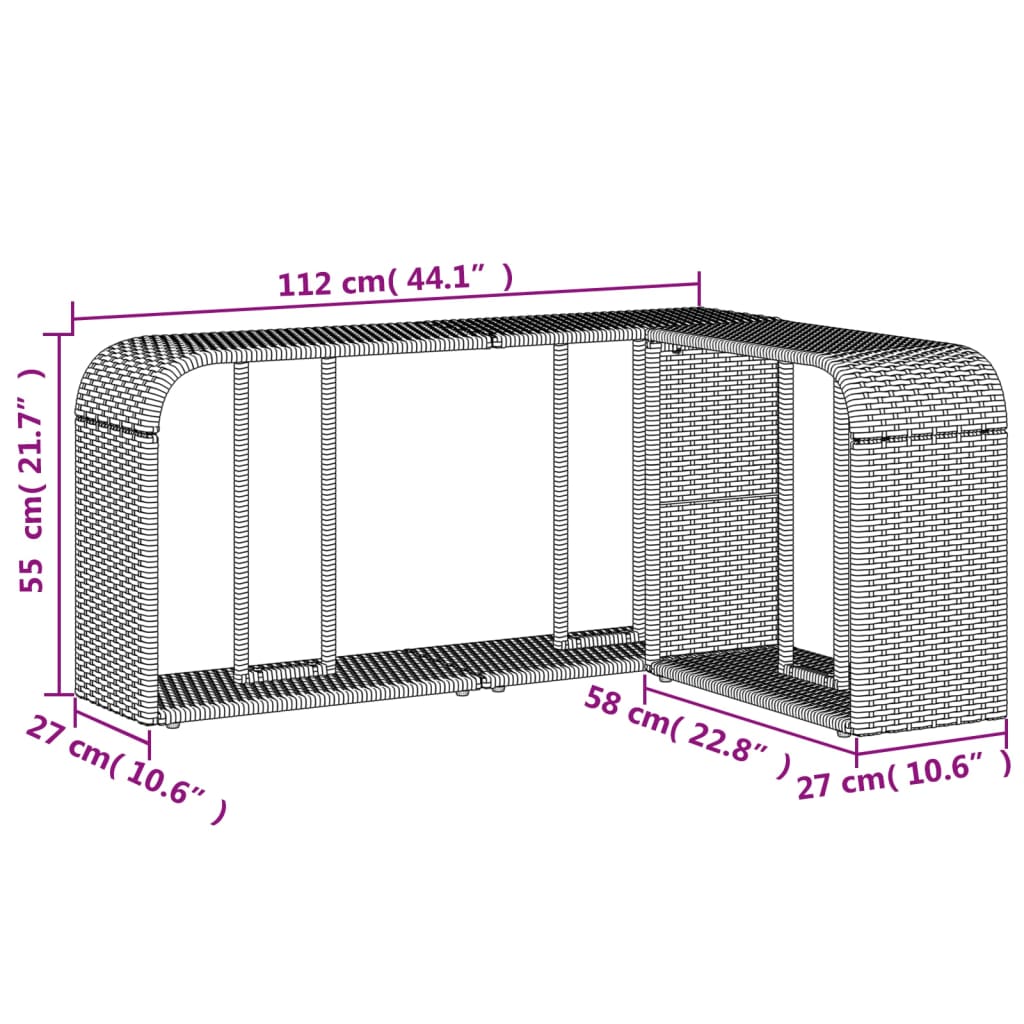 Opbergschappen 2 st poly rattan grijs