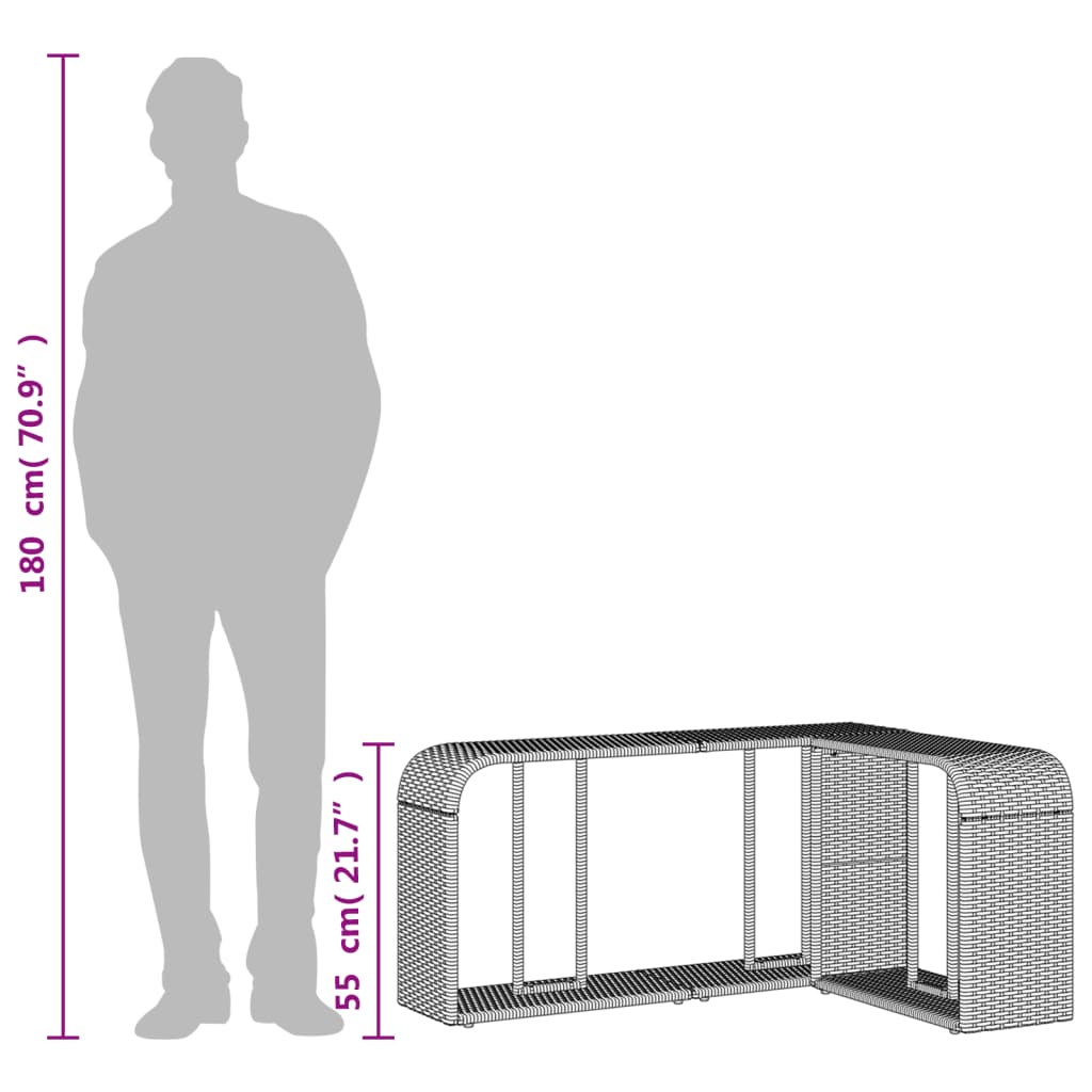 Opbergschappen 2 st poly rattan grijs