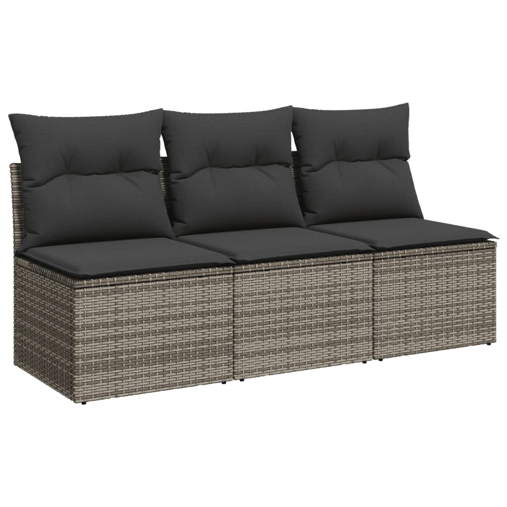 Tuinbank 3-zits met kussens poly rattan grijs