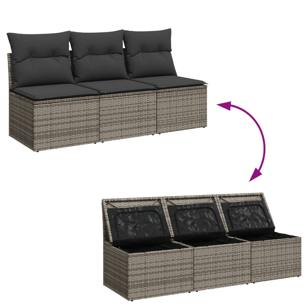 Tuinbank 3-zits met kussens poly rattan grijs