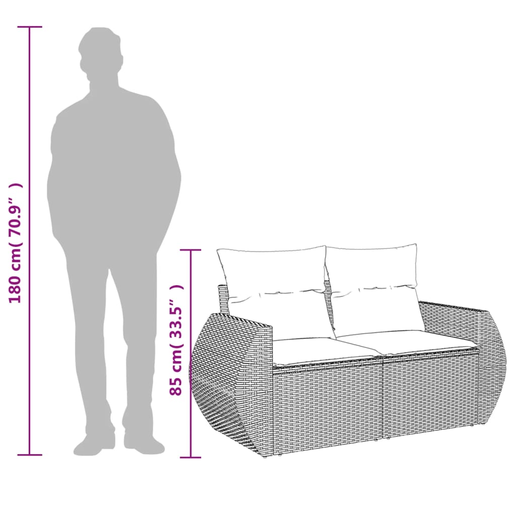 Tuinbank 2-Zits Met Kussens Poly Rattan Grijs