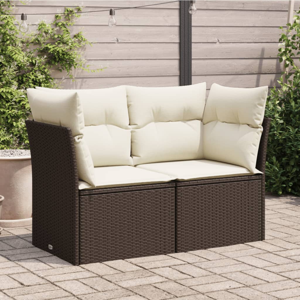 Tuinbank 2-zits met kussens poly rattan bruin