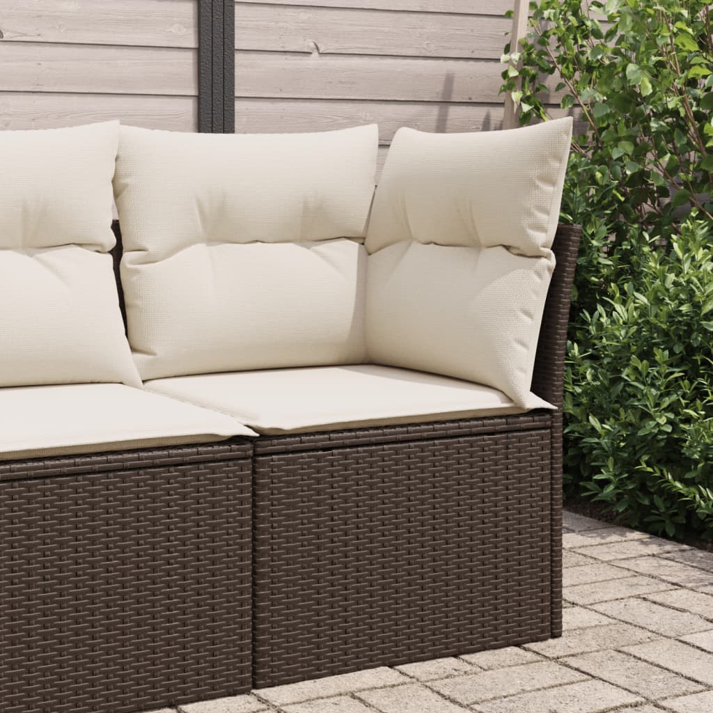 Tuinhoekbank met kussens poly rattan bruin