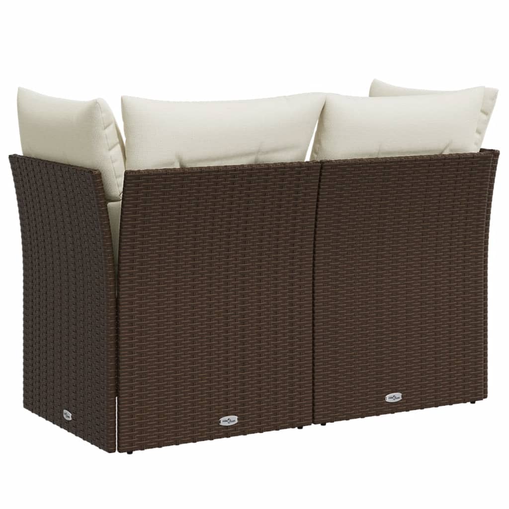 Tuinbank 2-zits met kussens poly rattan bruin