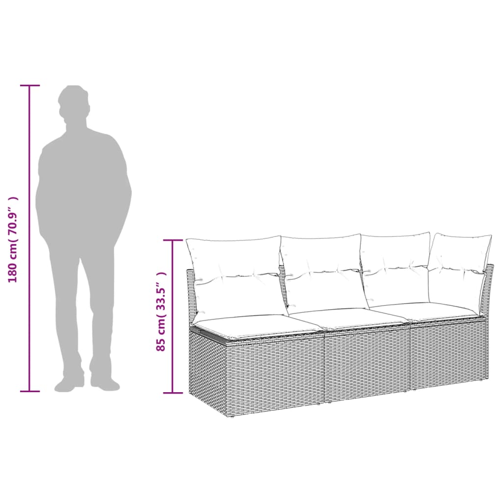 Tuinbank 3-zits met kussens poly rattan bruin