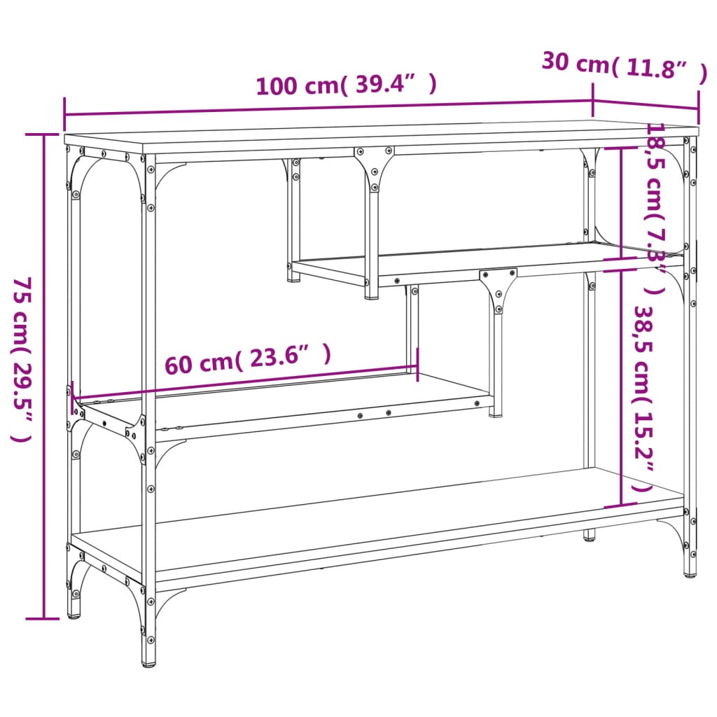 Wandtafel 100x30x75 cm bewerkt hout sonoma eikenkleurig