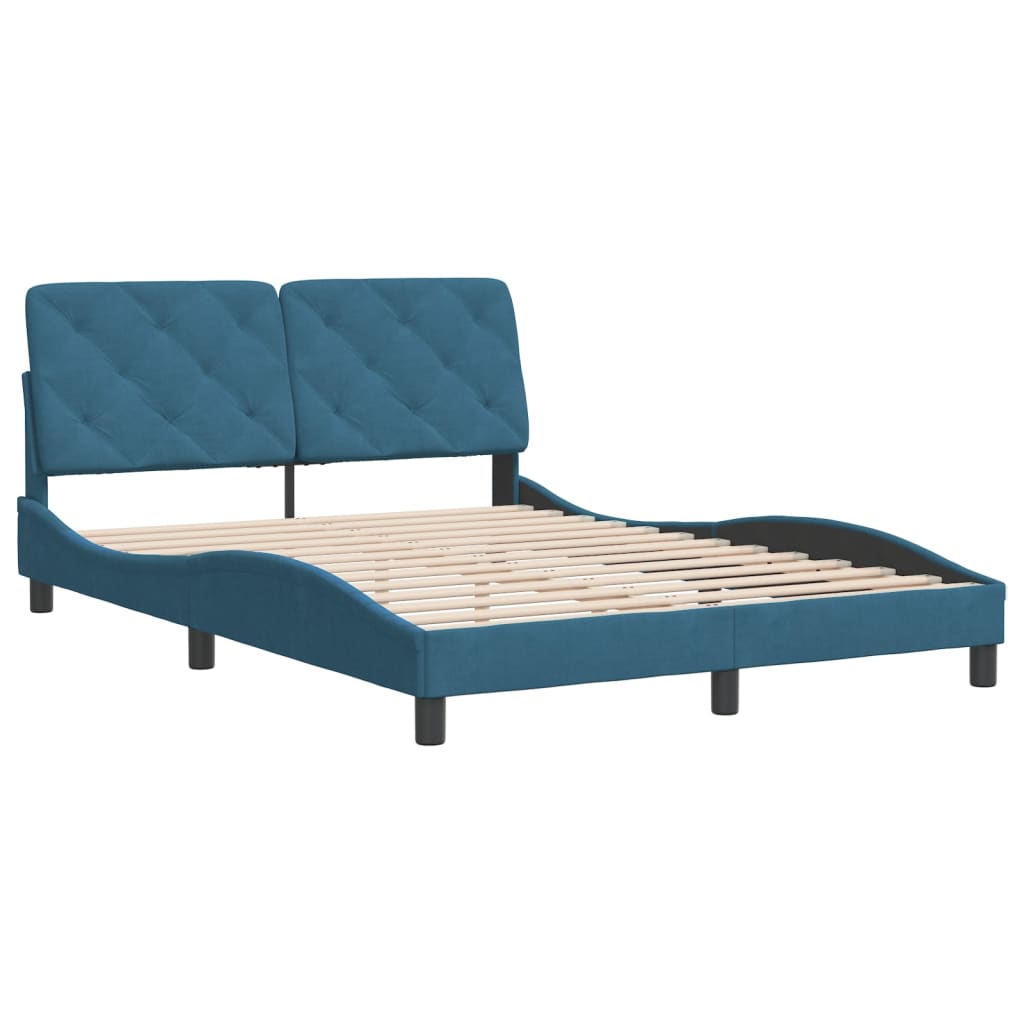 Bedframe met hoofdeinde fluweel blauw 140x190 cm