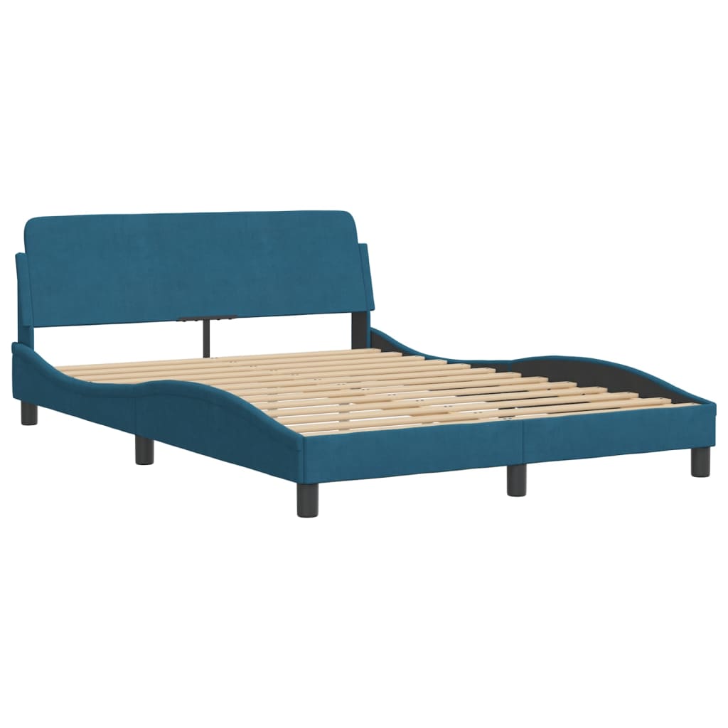 Bedframe met hoofdeinde fluweel blauw 140x190 cm