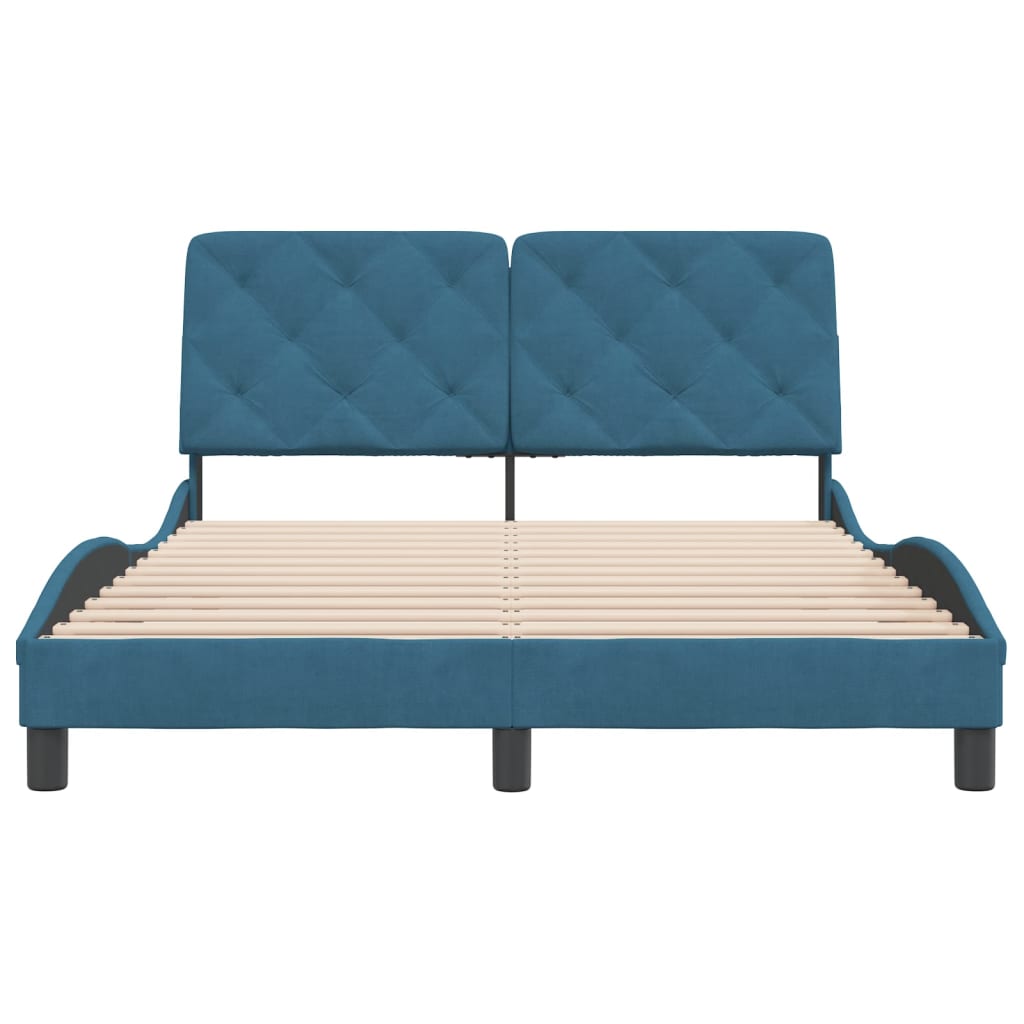 Bedframe met hoofdeinde fluweel blauw 140x190 cm