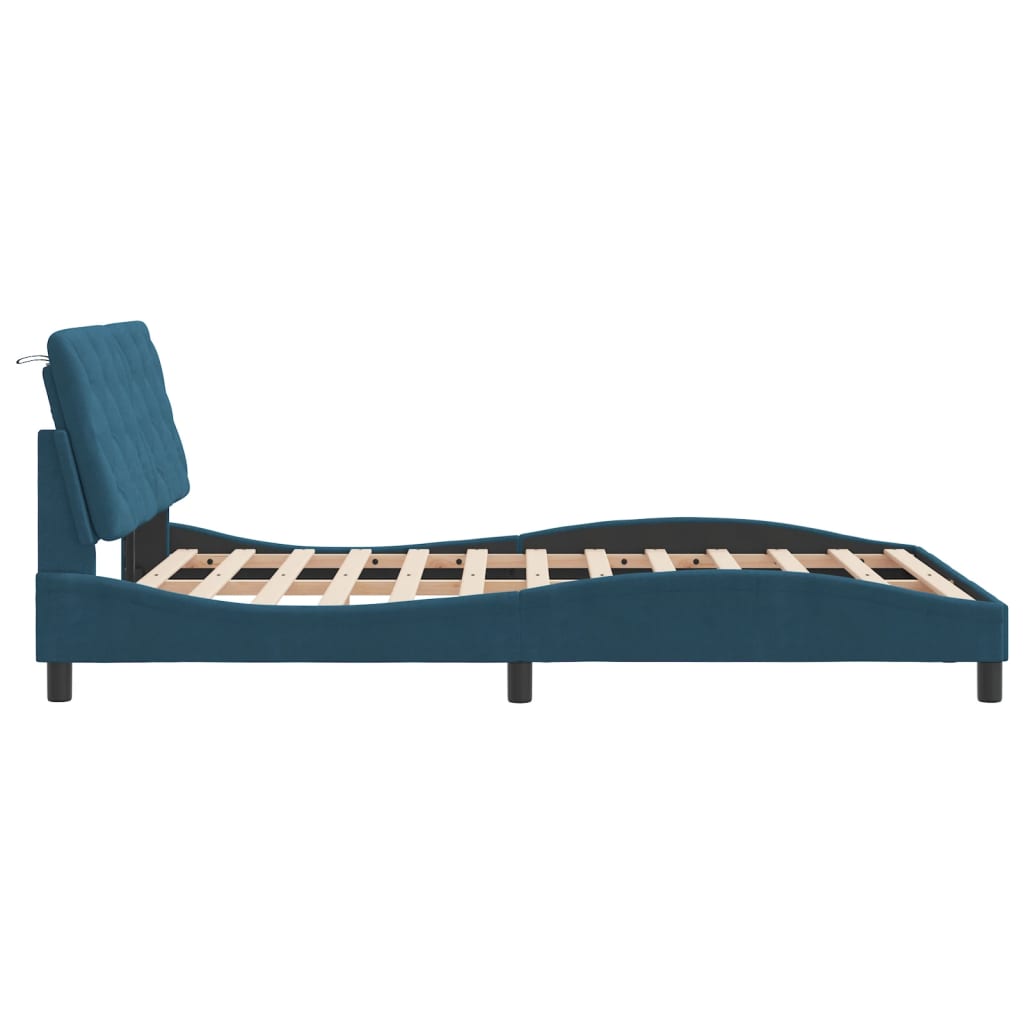 Bedframe met hoofdeinde fluweel blauw 140x190 cm