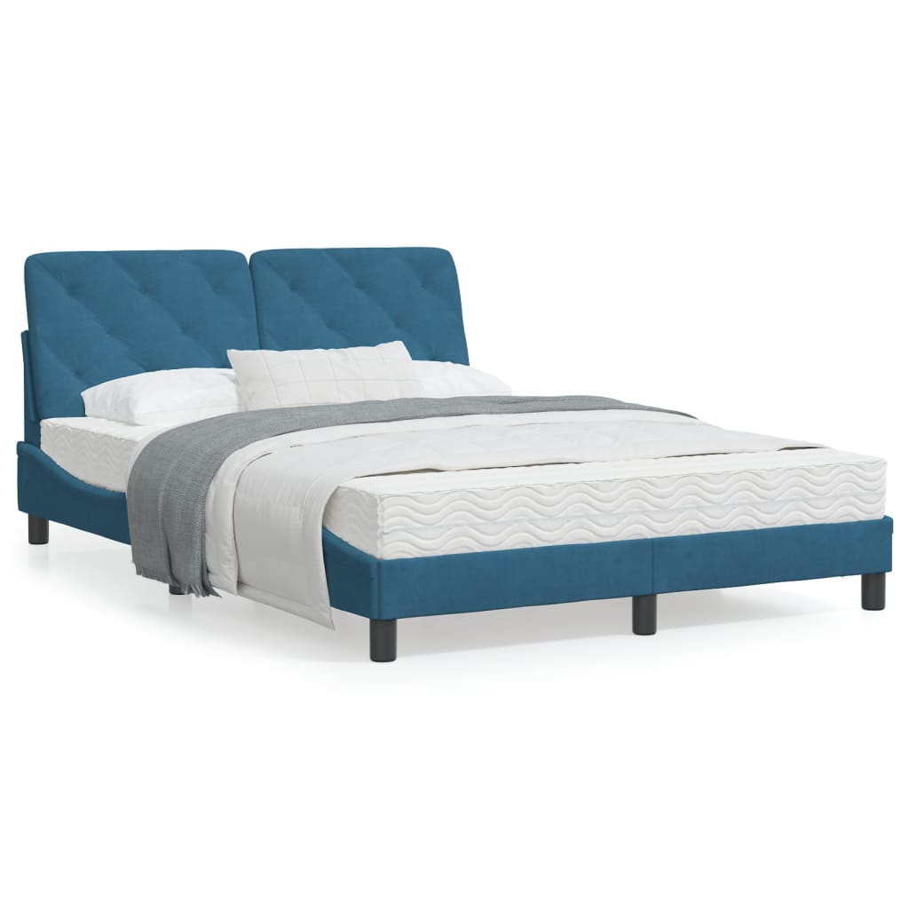 Bedframe met hoofdeinde fluweel blauw 140x190 cm