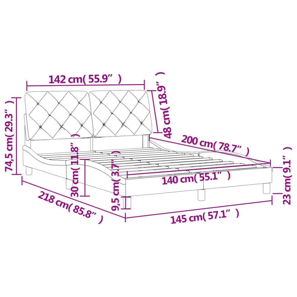 Bedframe met hoofdeinde fluweel lichtgrijs 140x200 cm