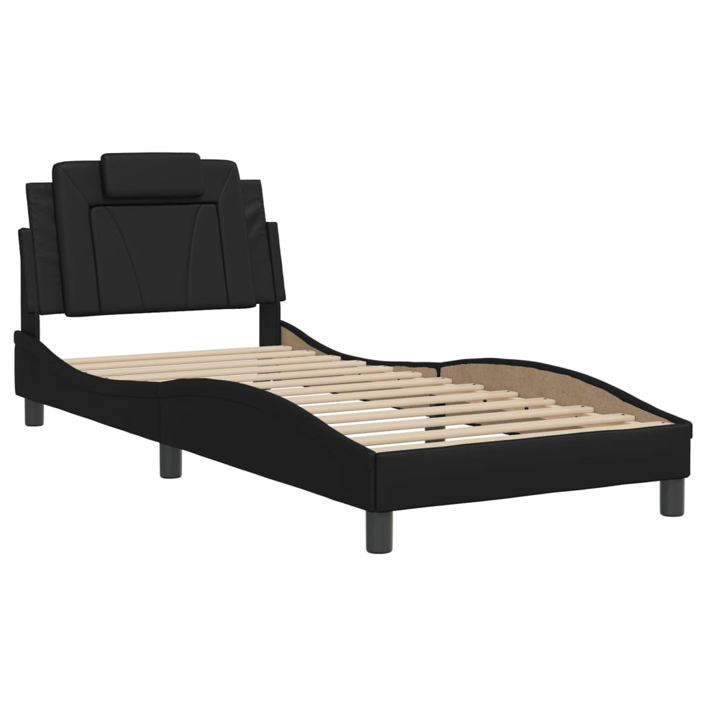 Bedframe Met Hoofdbord Kunstleer Zwart 90X200 Cm