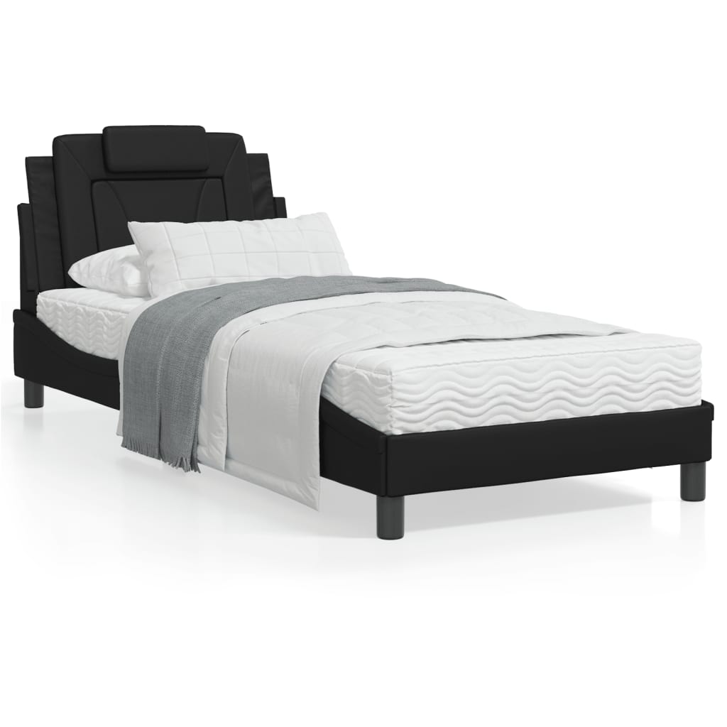 Bedframe Met Hoofdbord Kunstleer Zwart 90X200 Cm