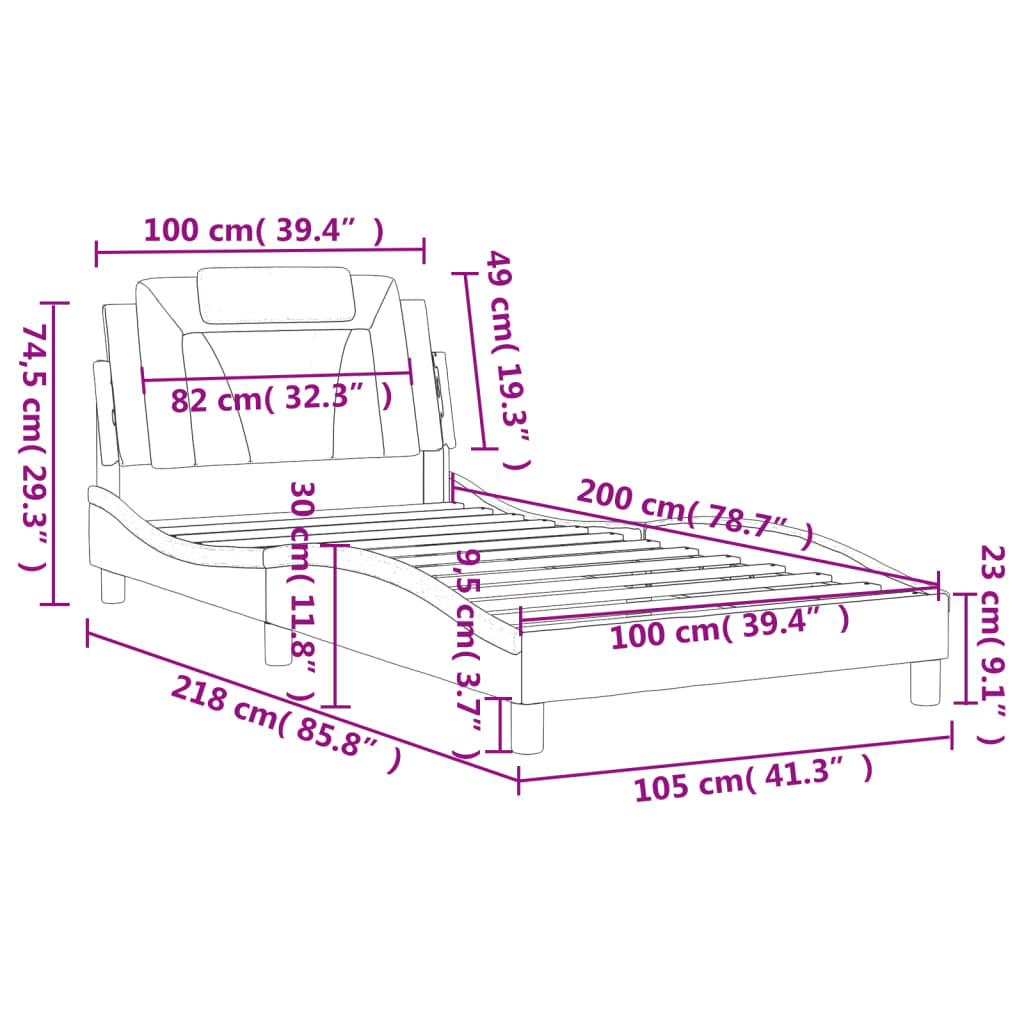 Bedframe Met Hoofdbord Kunstleer Zwart 100X200 Cm