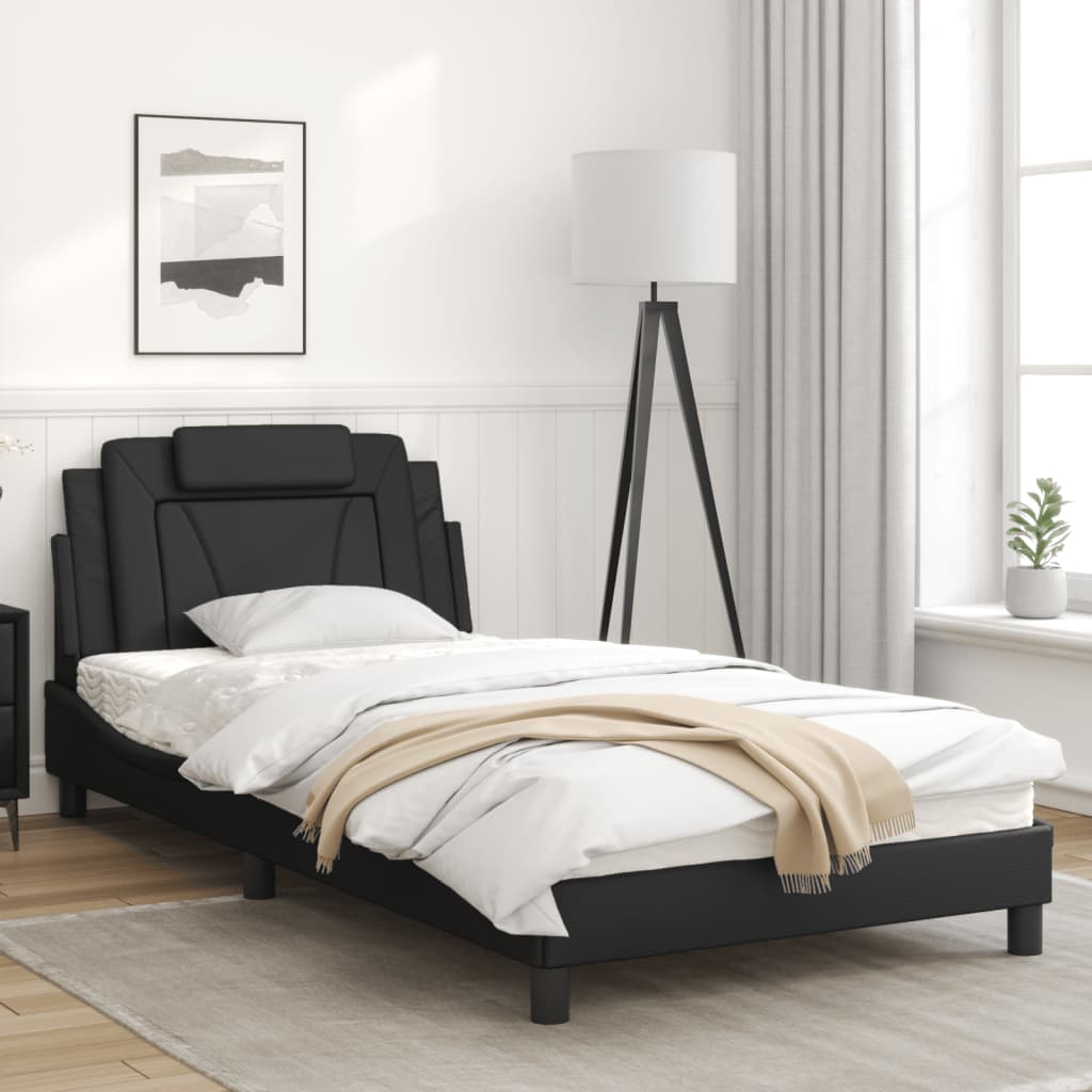 Bedframe Met Hoofdbord Kunstleer Zwart 100X200 Cm