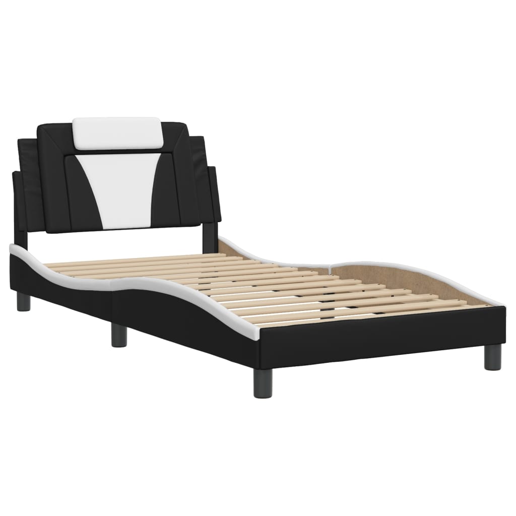 Bedframe Met Hoofdbord Kunstleer Zwart En Wit 100X200 Cm