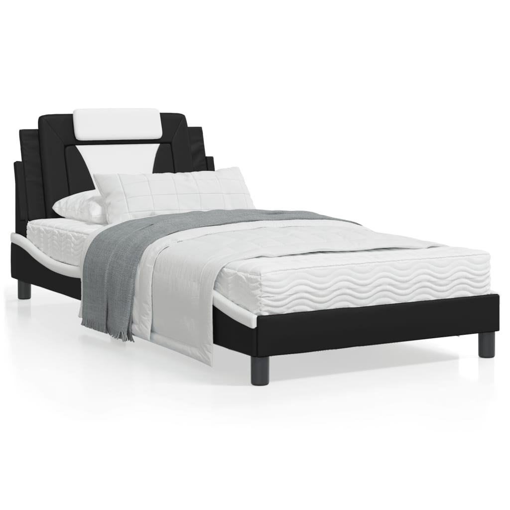 Bedframe Met Hoofdbord Kunstleer Zwart En Wit 100X200 Cm