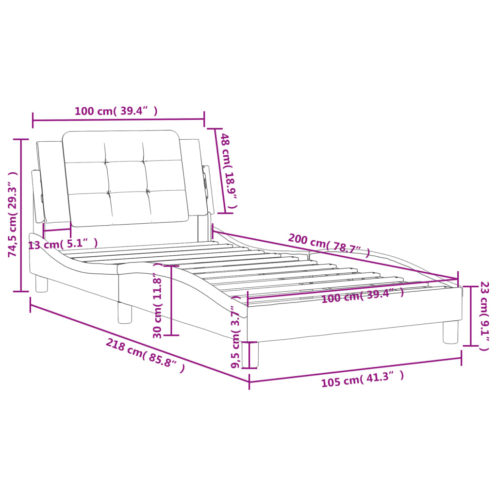 Bedframe met hoofdbord kunstleer zwart 100x200 cm