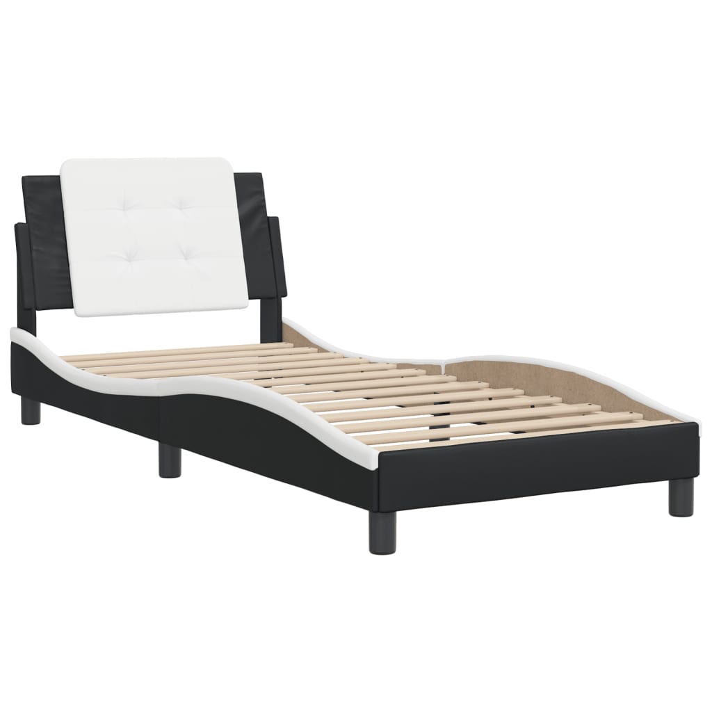 Bedframe met hoofdbord kunstleer zwart en wit 100x200 cm