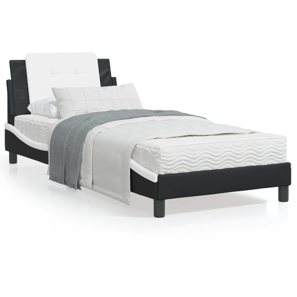 Bedframe met hoofdbord kunstleer zwart en wit 100x200 cm