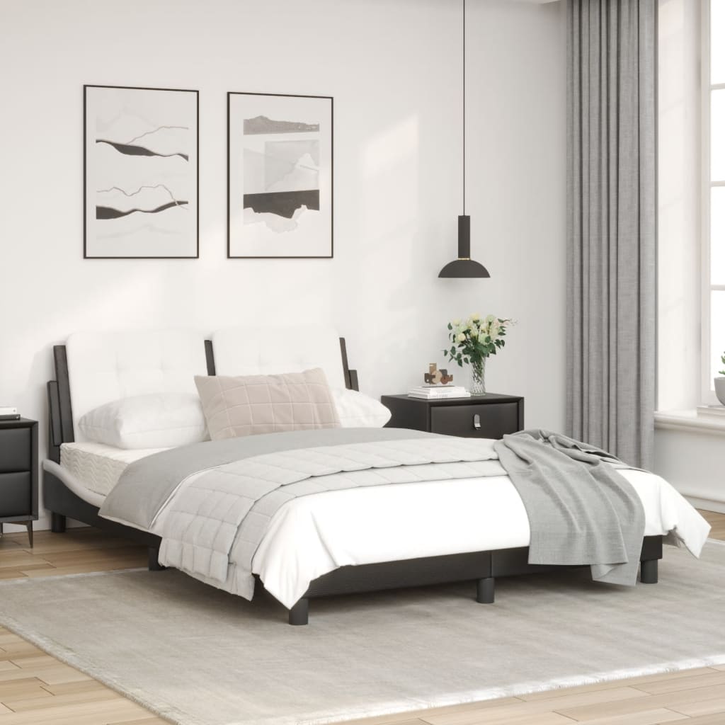 Bedframe met hoofdbord kunstleer zwart en wit 120x200 cm