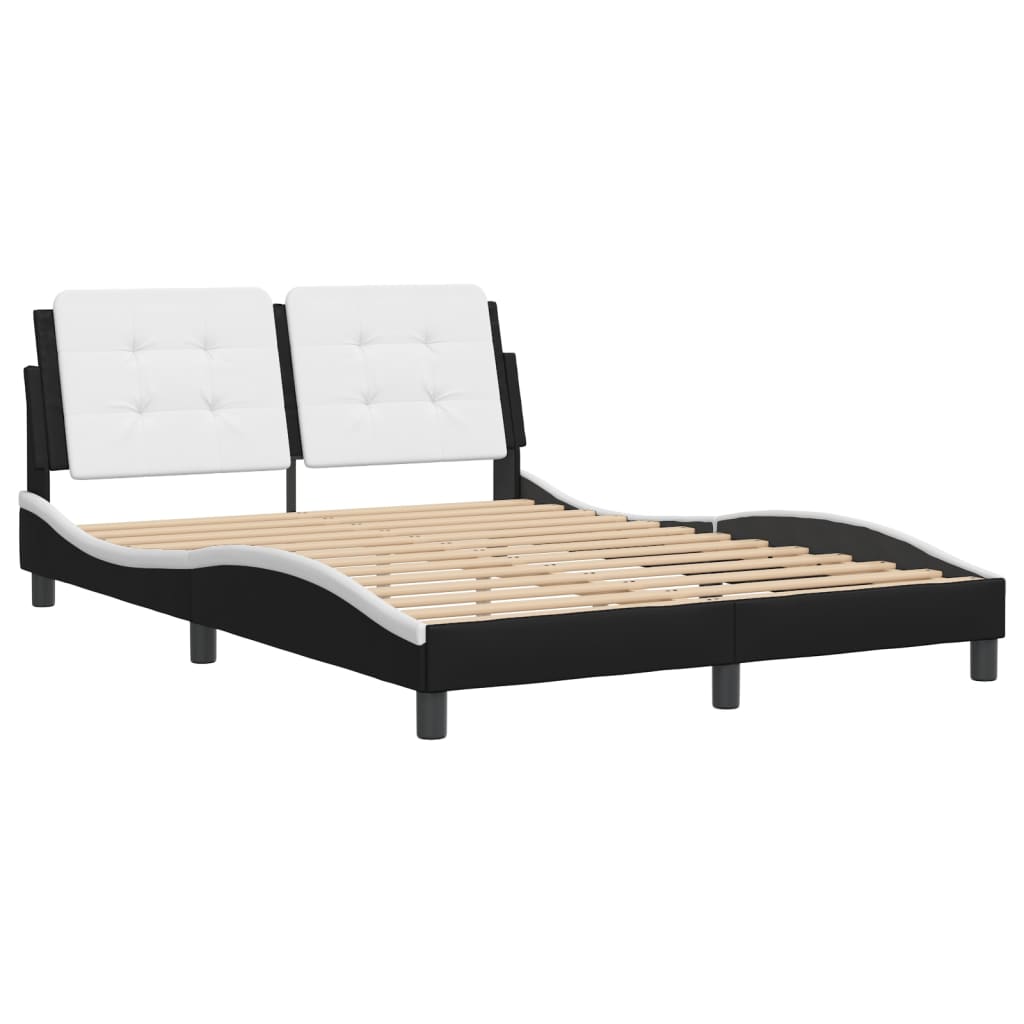 Bedframe met hoofdbord kunstleer zwart en wit 140x190 cm