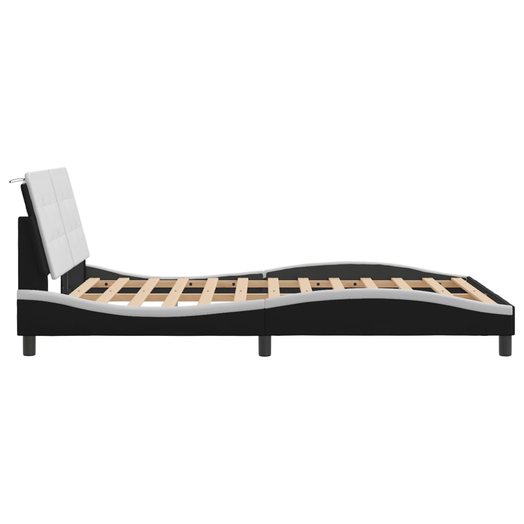 Bedframe met hoofdbord kunstleer zwart en wit 140x190 cm