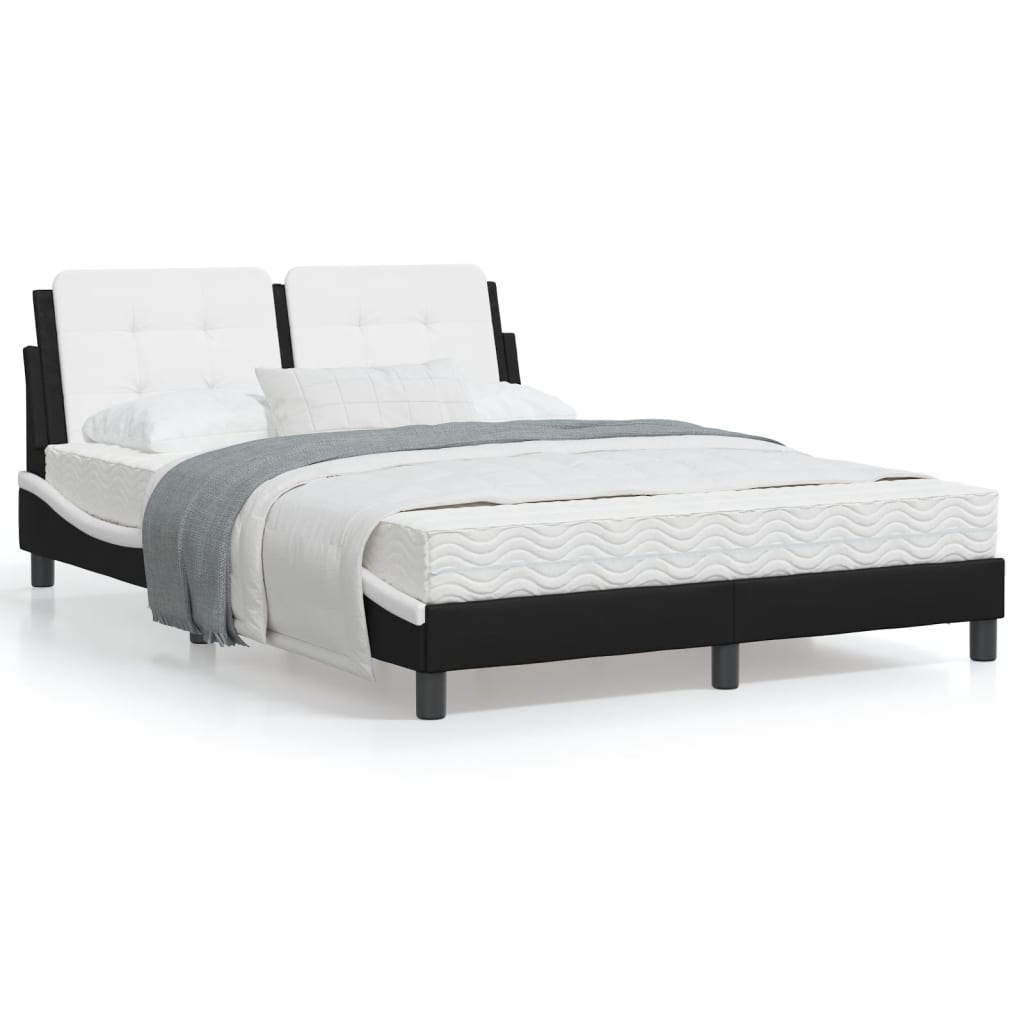 Bedframe met hoofdbord kunstleer zwart en wit 140x190 cm