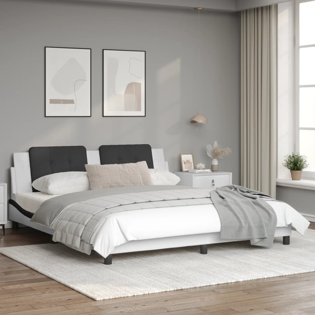 Bedframe met hoofdbord kunstleer wit en zwart 180x200 cm