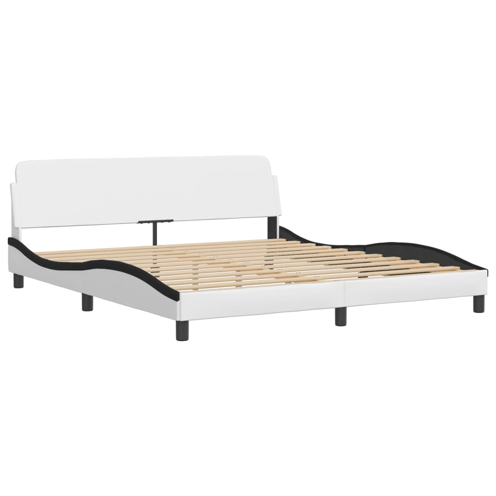 Bedframe met hoofdbord kunstleer wit en zwart 180x200 cm