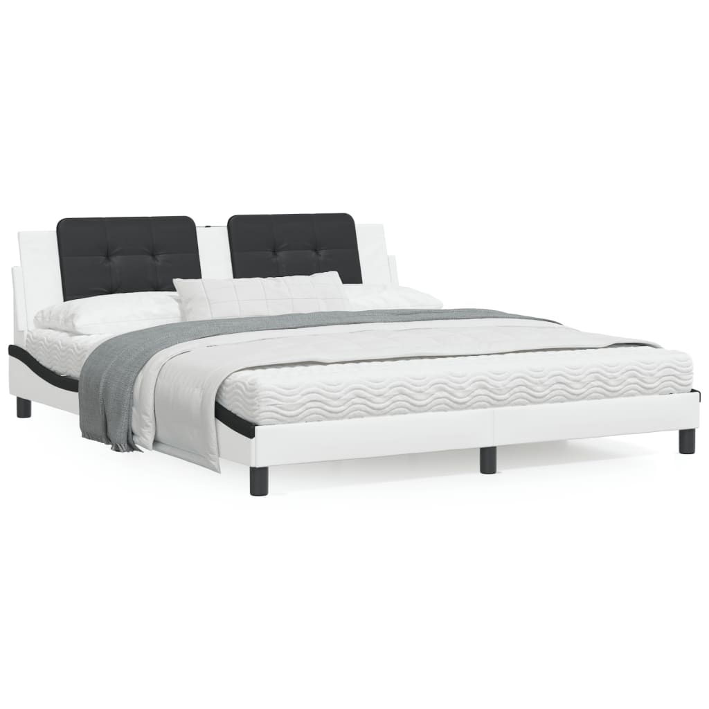 Bedframe met hoofdbord kunstleer wit en zwart 180x200 cm