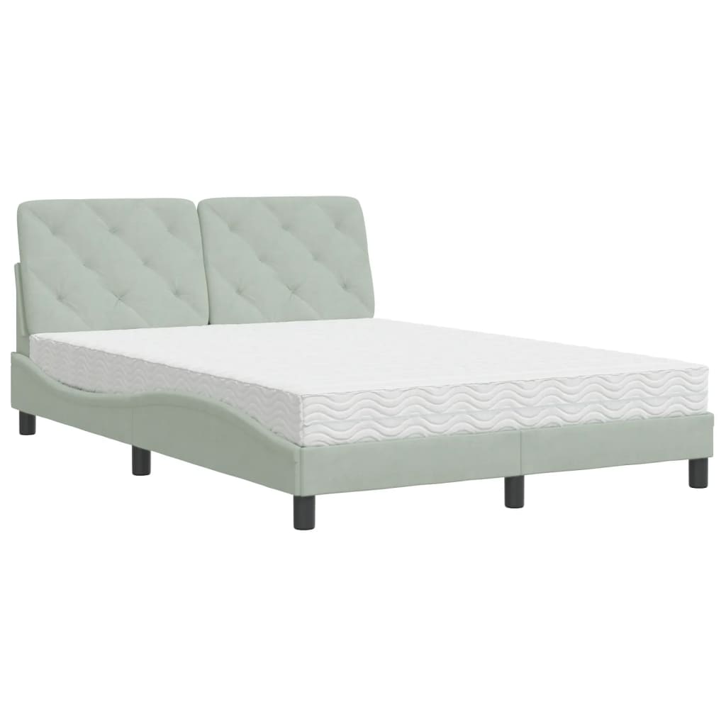 Bed met matras fluweel lichtgrijs 140x190 cm