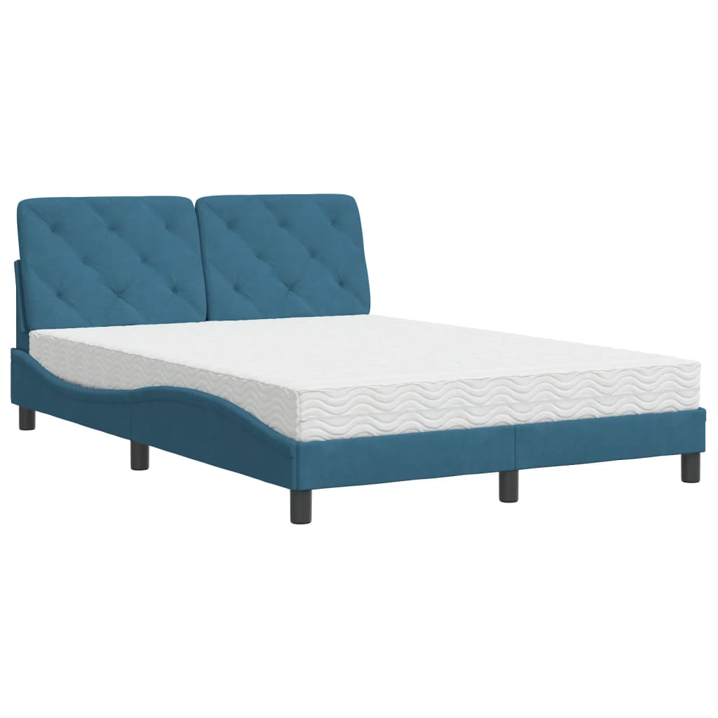 Bed met matras fluweel blauw 140x200 cm