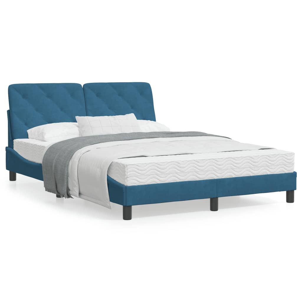 Bed met matras fluweel blauw 140x200 cm