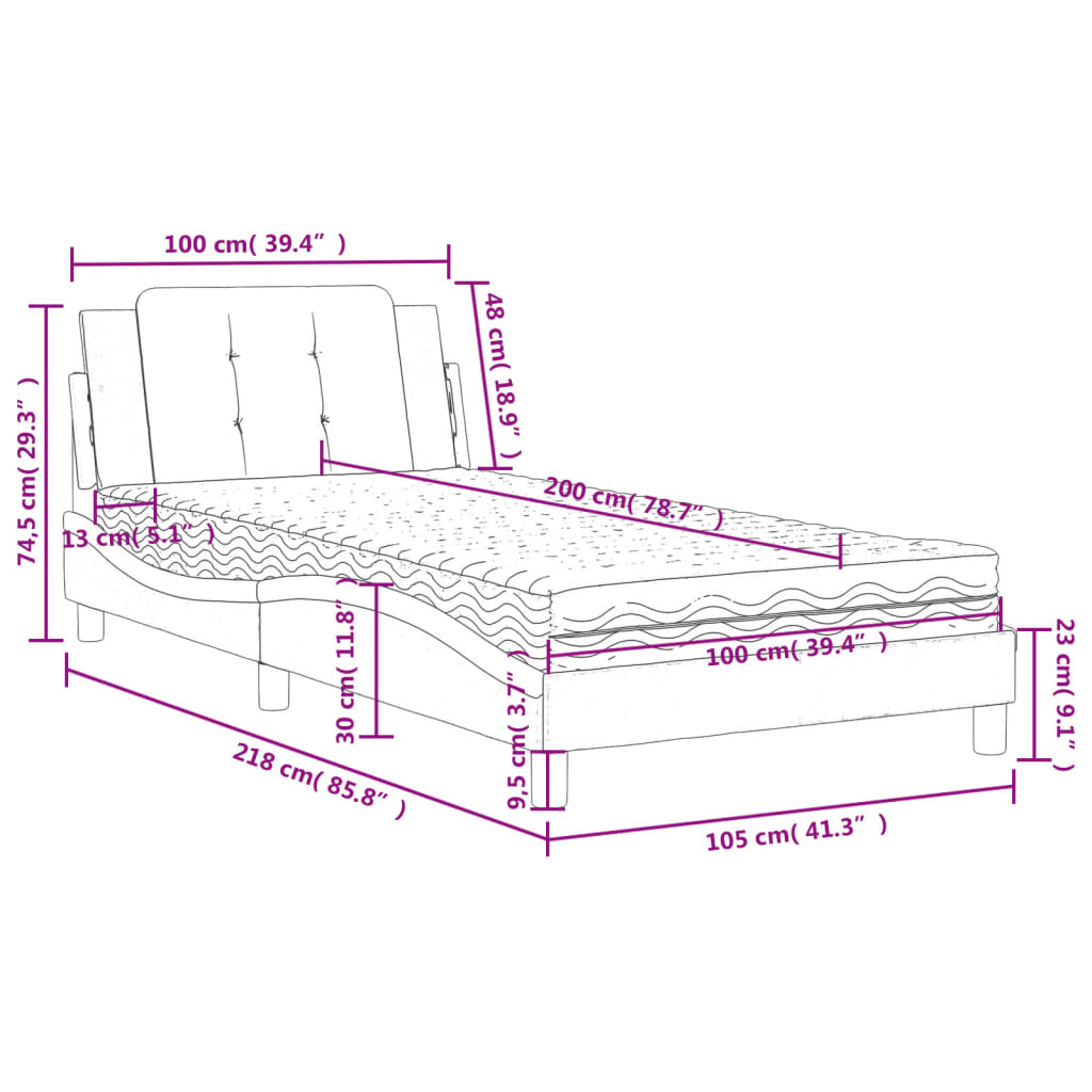 Bed met matras kunstleer zwart 100x200 cm