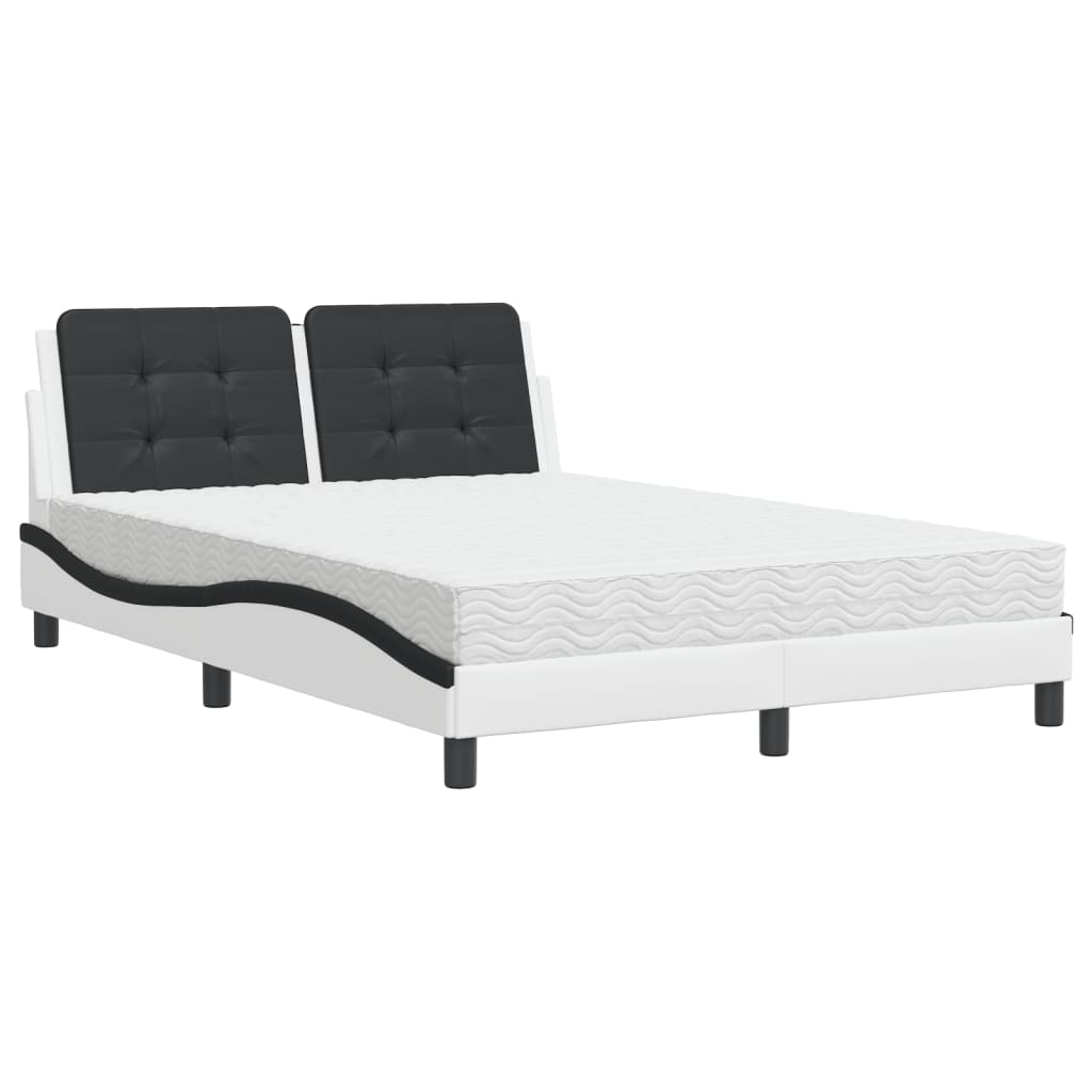 Bed met matras kunstleer wit en zwart 140x200 cm