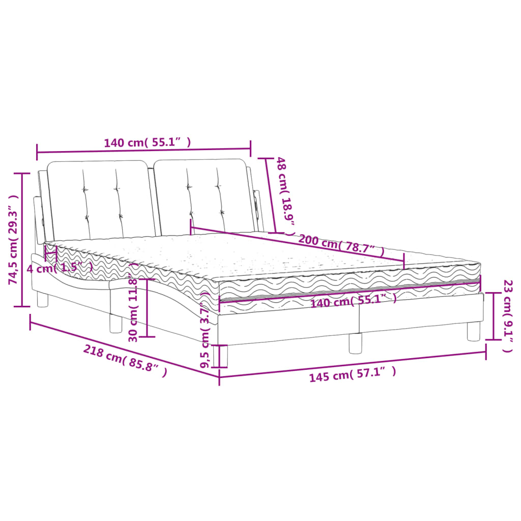 Bed met matras kunstleer wit en zwart 140x200 cm