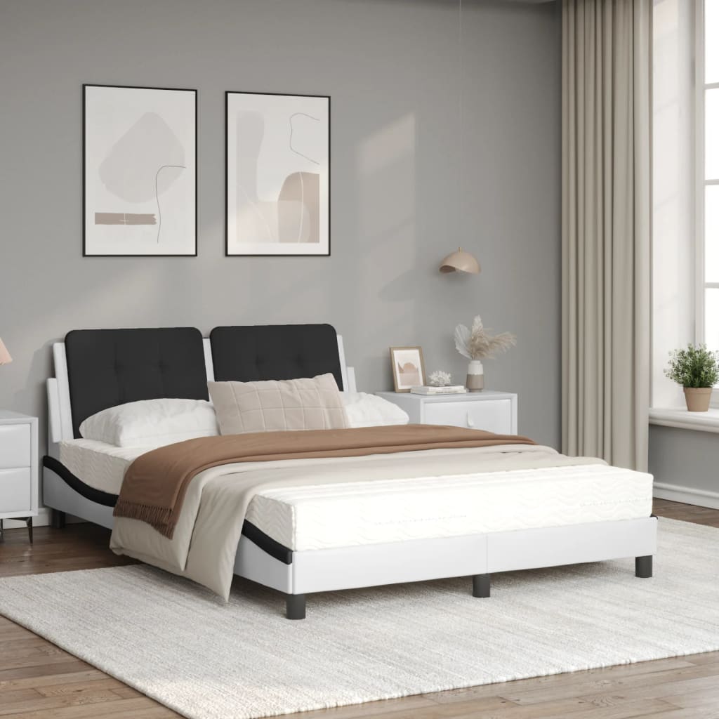 Bed met matras kunstleer wit en zwart 140x200 cm