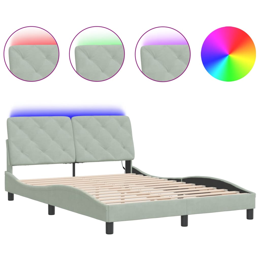 Bedframe met LED-verlichting fluweel lichtgrijs 120x200 cm