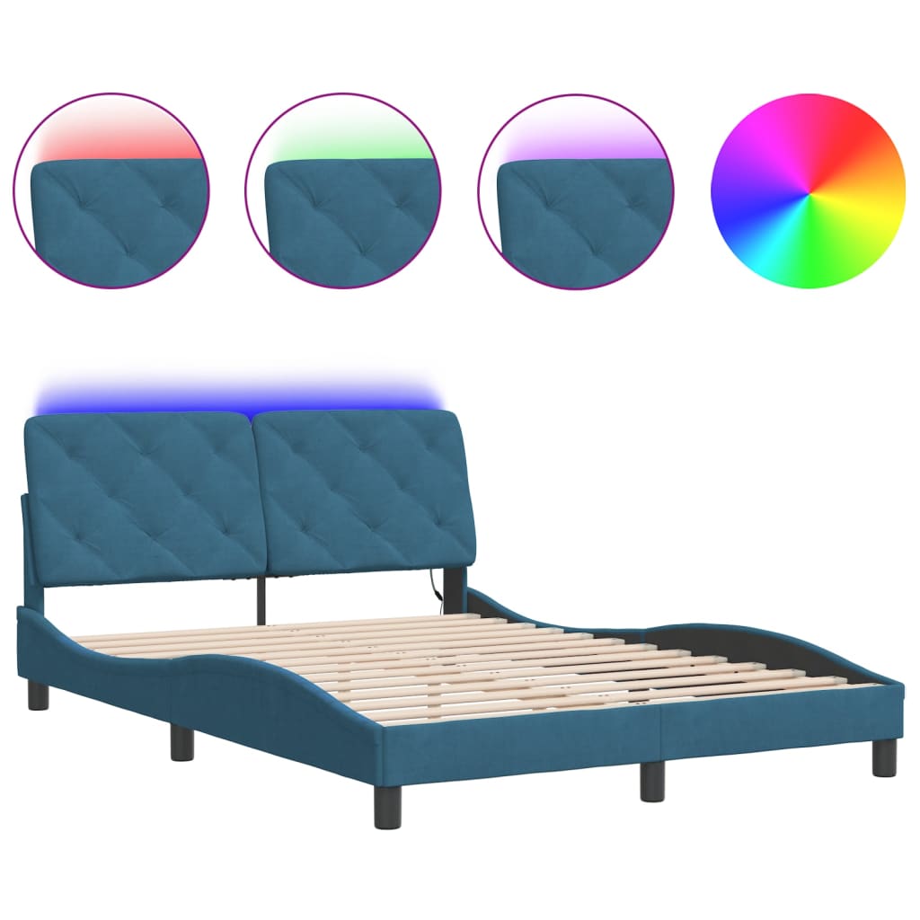 Bedframe met LED-verlichting fluweel blauw 140x200 cm