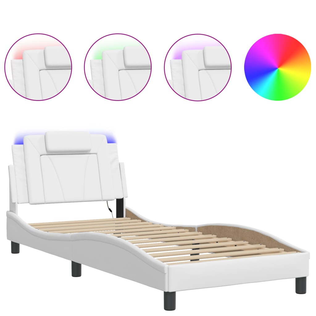 Bedframe Met Led-Verlichting Kunstleer Wit 80X200 Cm