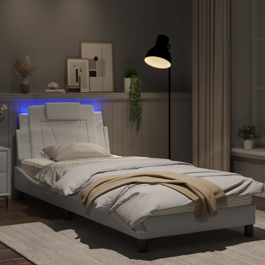 Bedframe Met Led-Verlichting Kunstleer Wit 80X200 Cm