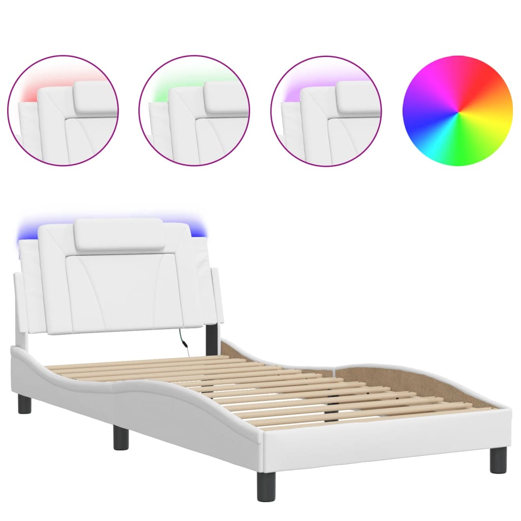 Bedframe Met Led-Verlichting Kunstleer Wit 100X200 Cm