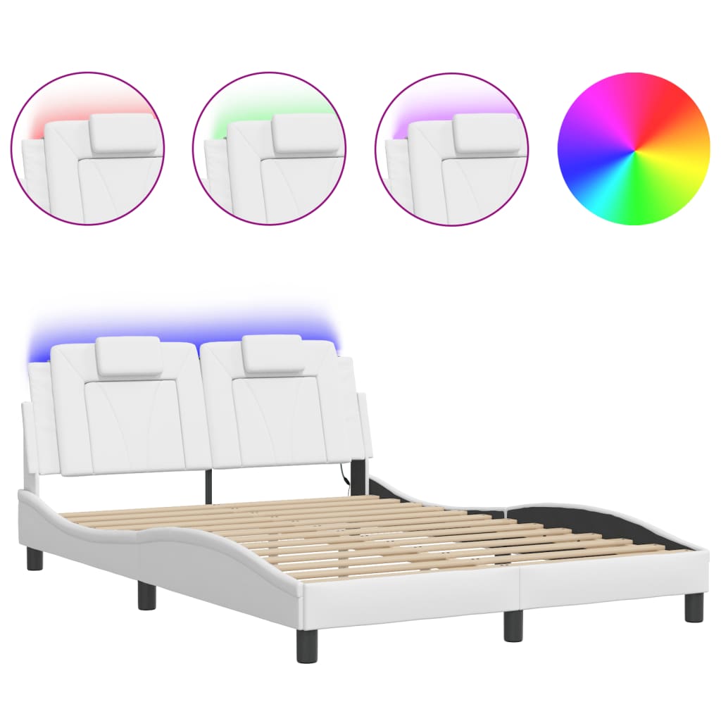 Bedframe Met Led-Verlichting Kunstleer Wit 120X200 Cm