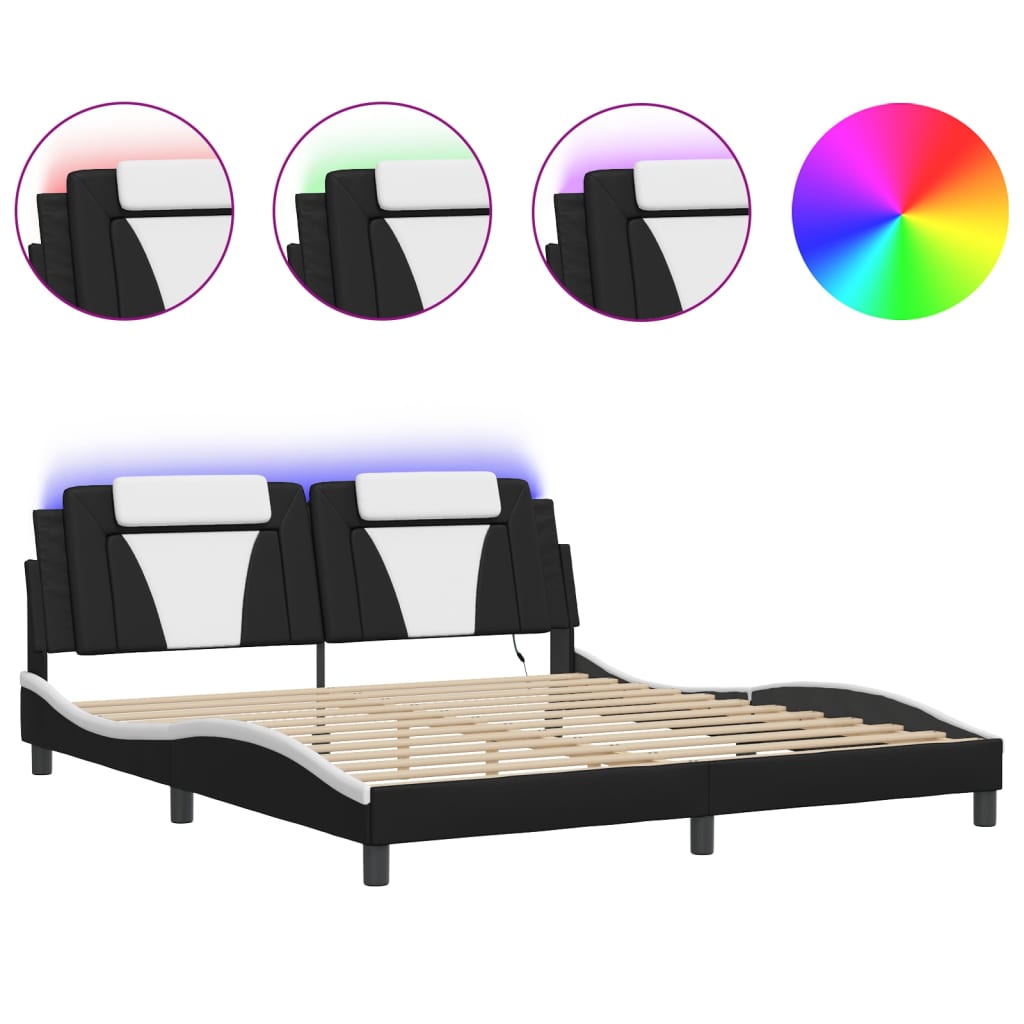 Bedframe met LED-verlichting kunstleer zwart en wit 180x200 cm