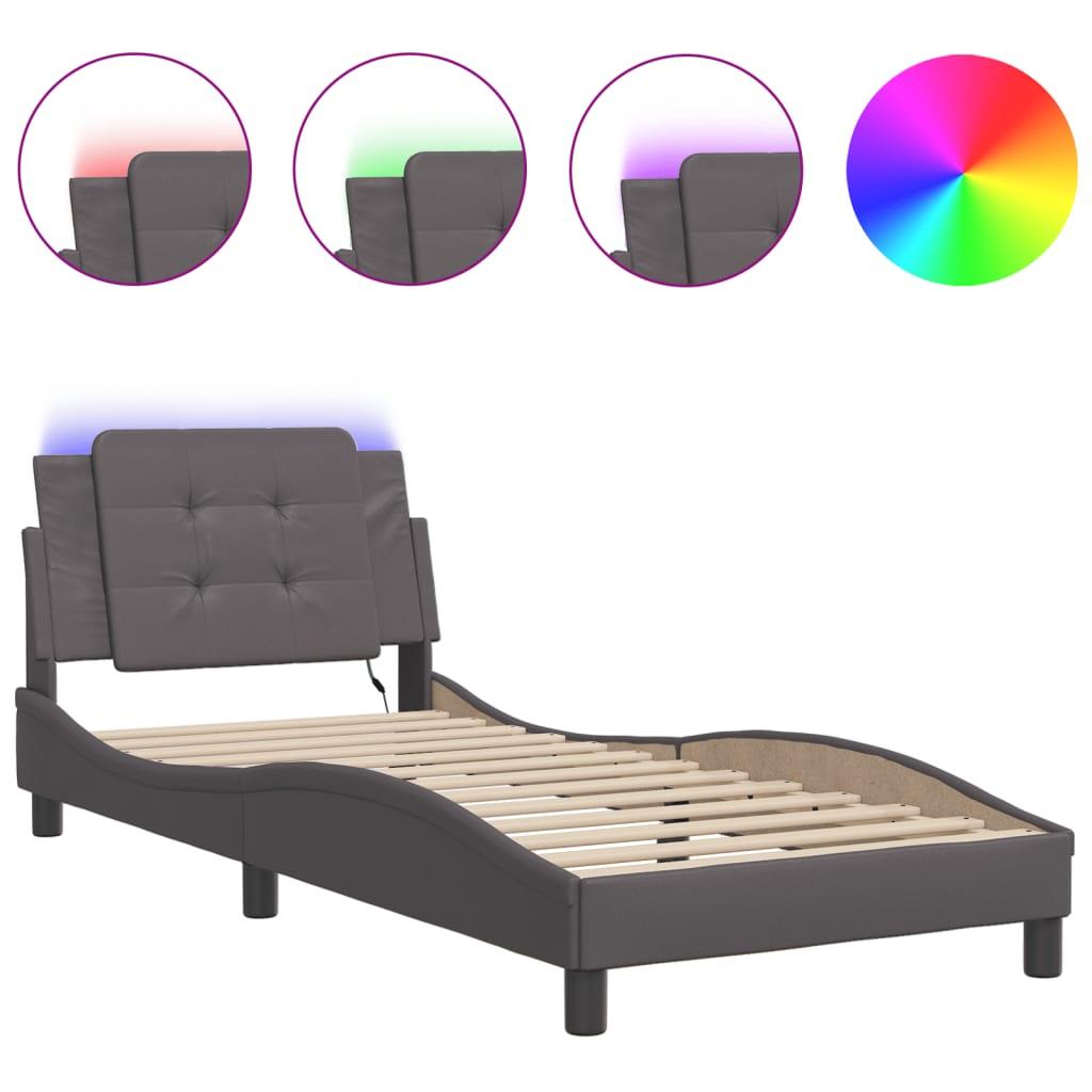 Bedframe met LED-verlichting kunstleer grijs 90x200 cm