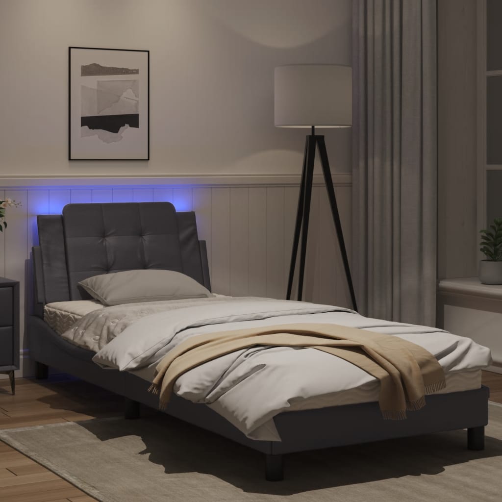 Bedframe met LED-verlichting kunstleer grijs 90x200 cm