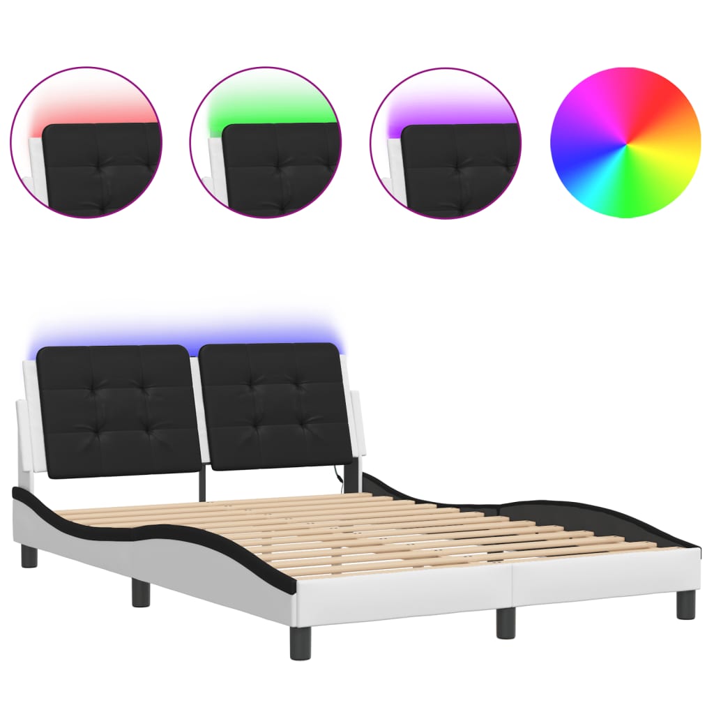 Bedframe met LED-verlichting kunstleer wit en zwart 120x200 cm