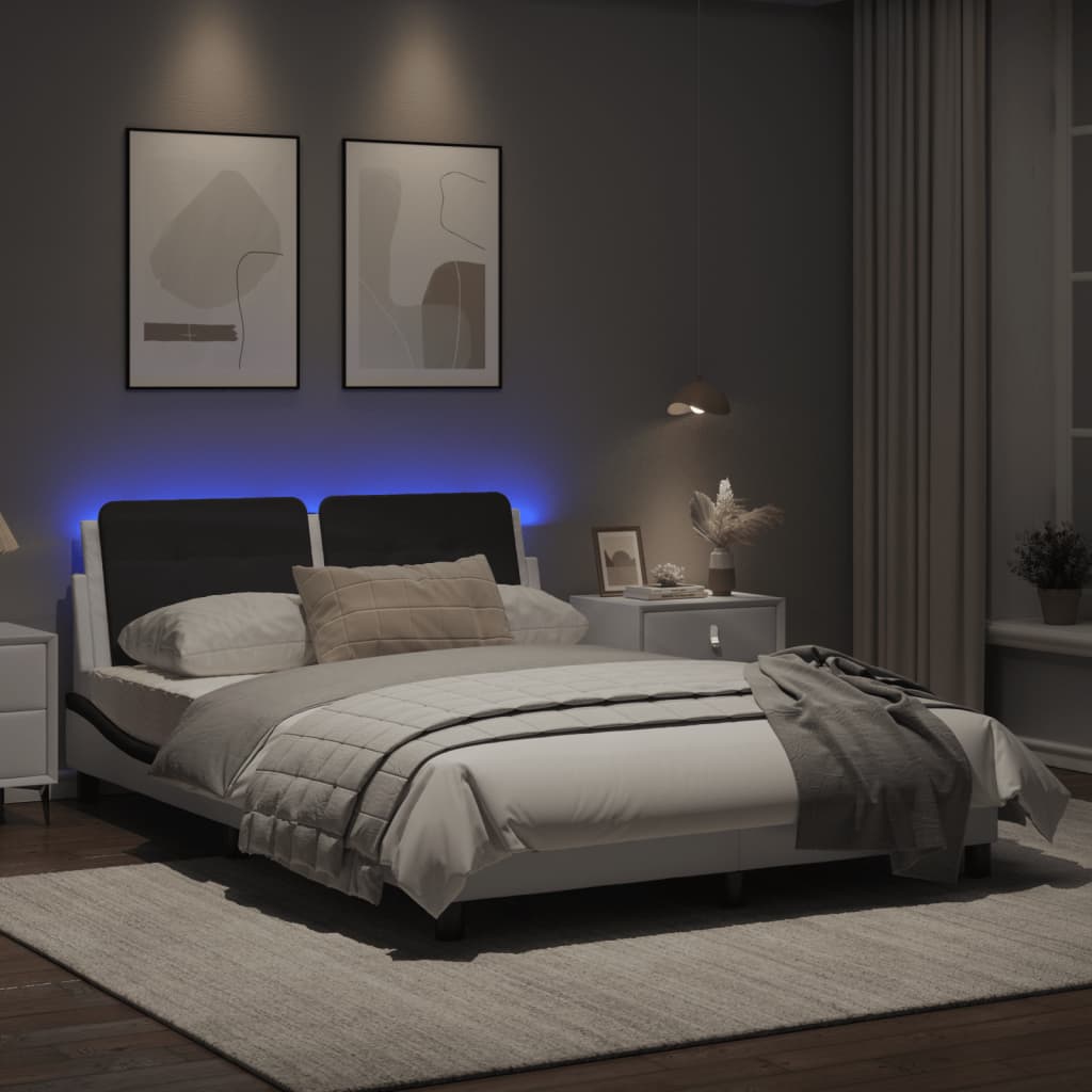 Bedframe met LED-verlichting kunstleer wit en zwart 120x200 cm